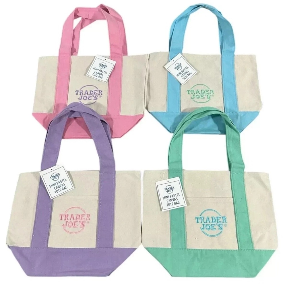 Mini Canvas Tote Bag - Pink, Blue, Green, Purple